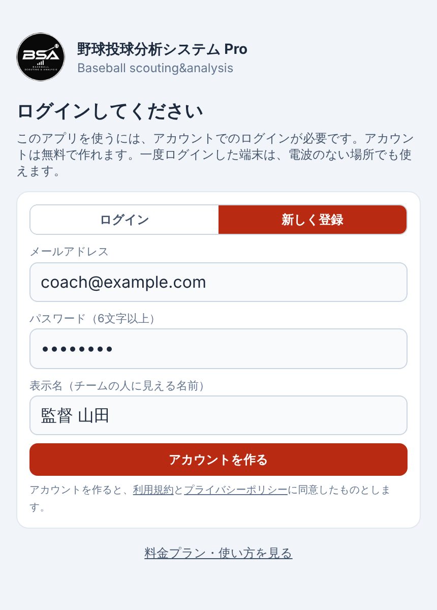 アカウントを作る画面