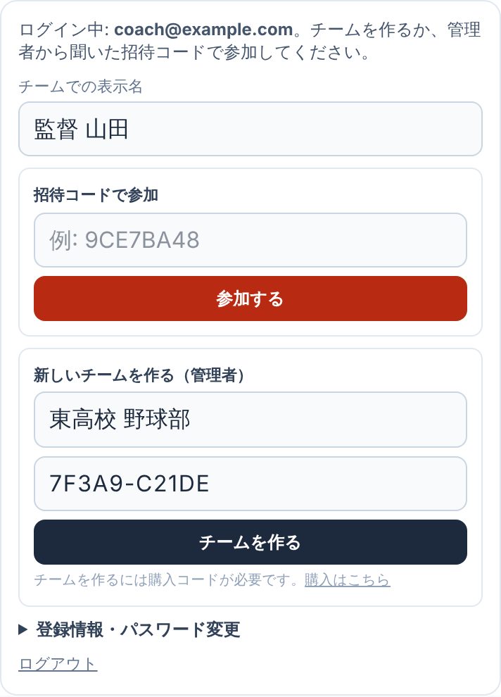 チームを作る画面